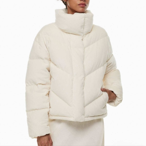 NWT WILFRED Cloud Puff Coat Gull Grey Cush Cord Corduroy Jacket M Aritzia - Picture 7 of 14